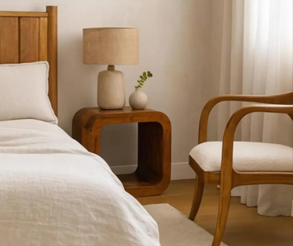 Image of oak-finish nightstands with combine durability and style. 