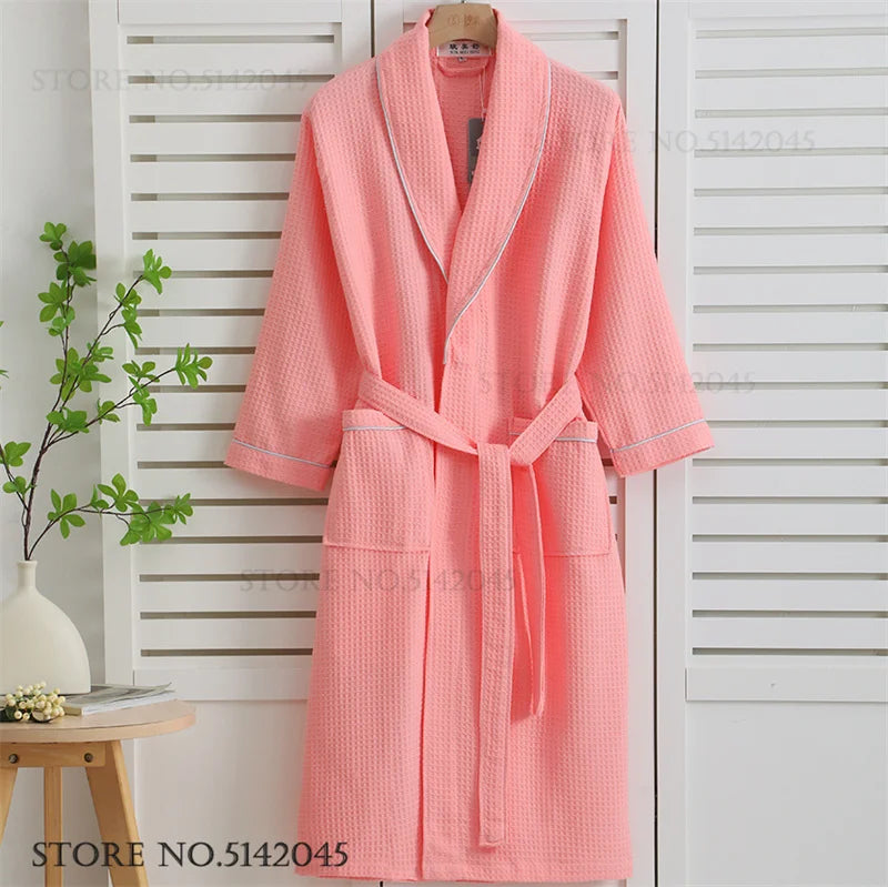 Women's Cotton Waffle Bathrobe | Kimono Robe Loungewear – M to 1XL