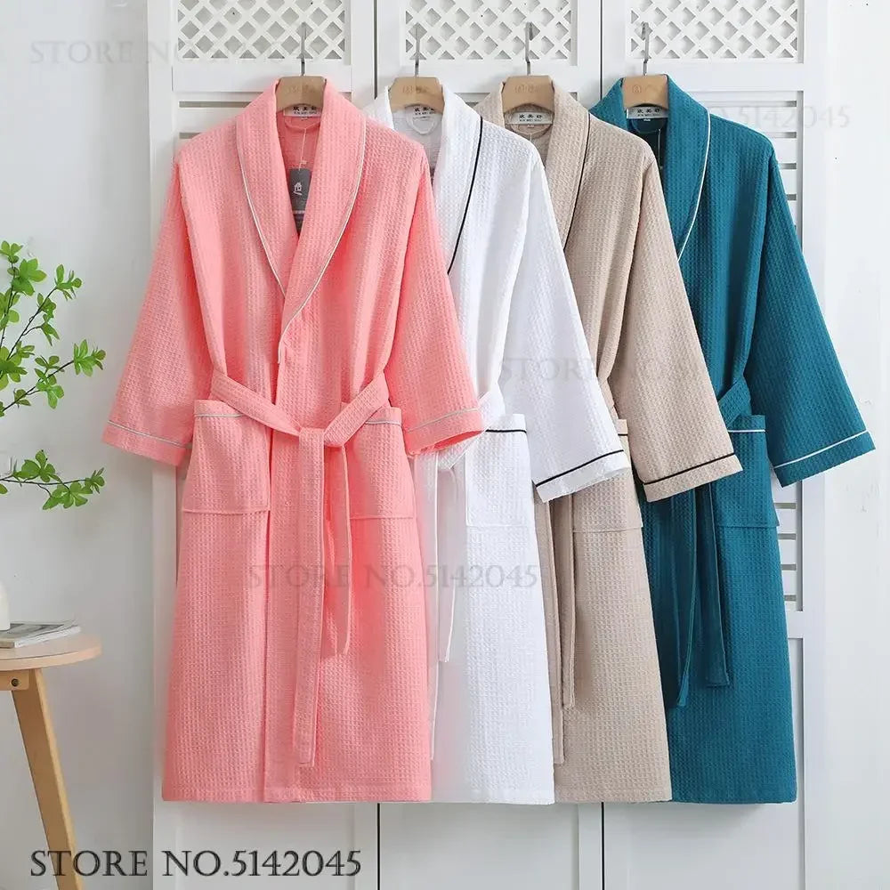 Women's Cotton Waffle Bathrobe | Kimono Robe Loungewear – M to 1XL