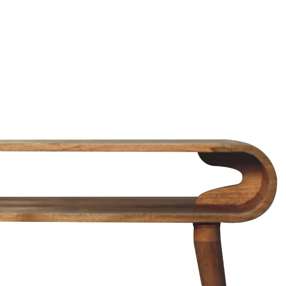 Amaya Chestnut Nordic Style Console Table top corner  view