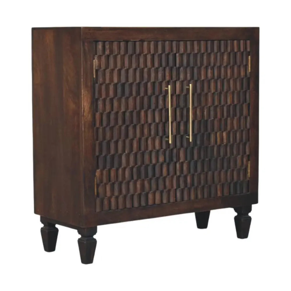 Artisan Furniture Solid Wood Cadiz Carved Panel Cabinet and 2 Doors and 1 Shelf Brown