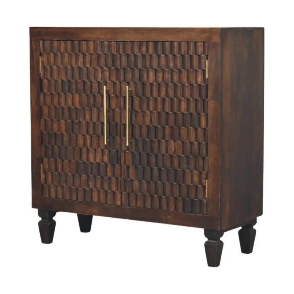 Artisan Furniture Solid Wood Cadiz Carved Panel Cabinet and 2 Doors and 1 Shelf Brown