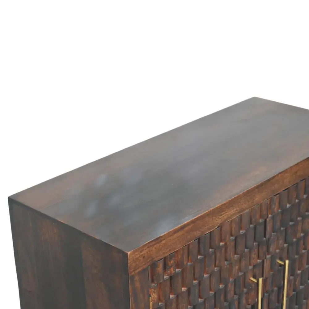 Artisan Furniture Solid Wood Cadiz Carved Panel Cabinet and 2 Doors and 1 Shelf Brown