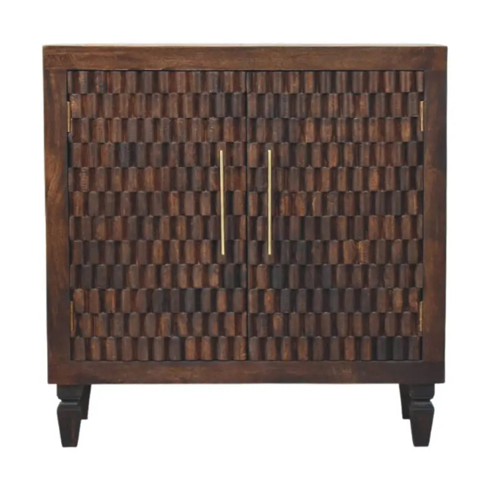 Artisan Furniture Solid Wood Cadiz Carved Panel Cabinet and 2 Doors and 1 Shelf Brown