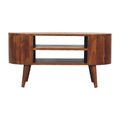 Cortez Chestnut Media Unit made from solid mango wood with two open shelves and chestnut finish.