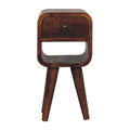 Extra Mini Chestnut Curve Lower Bedside made from solid mango wood with drawer, open storage slot, and curved edges