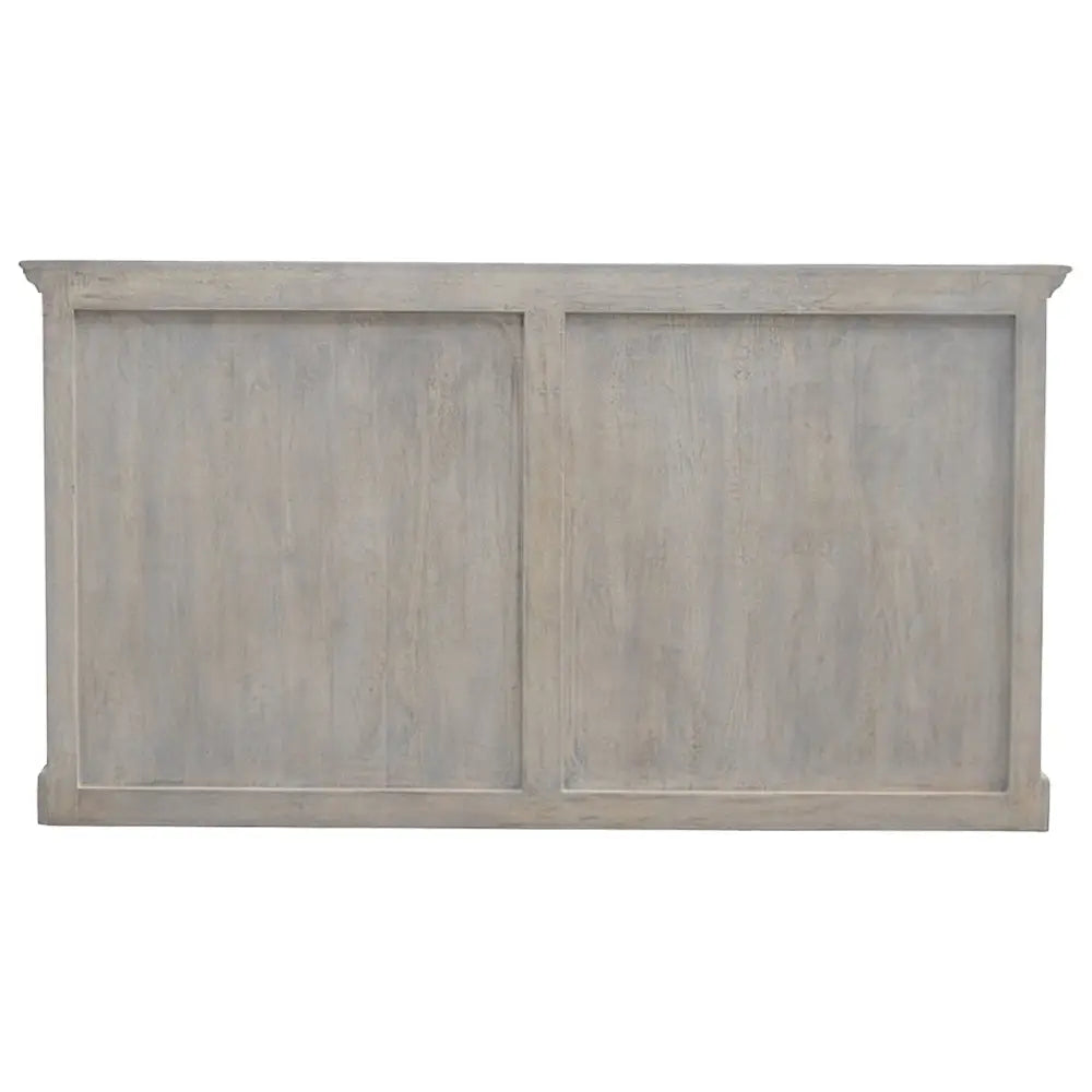 Stone Acid Wash Glazed Sideboard made from solid mango wood with four drawers and four glazed doors. Side view