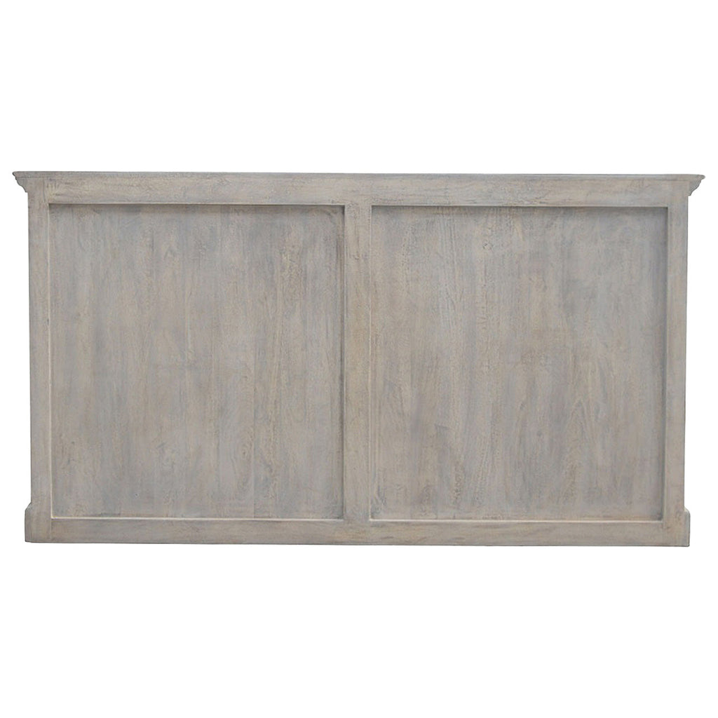 Stone Acid Wash Glazed Sideboard made from solid mango wood with four drawers and four glazed doors. Side view